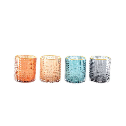 Aulica Multicolour Gold-Rim Candle Holders – Set of 4, 8 × 8 × 9 cm product view 2