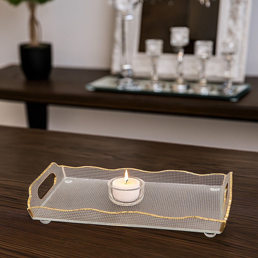 Aulica Gold-Rim Rectangular Glass Serving Tray – 38 × 17.5 × 9.5 cm product view 5