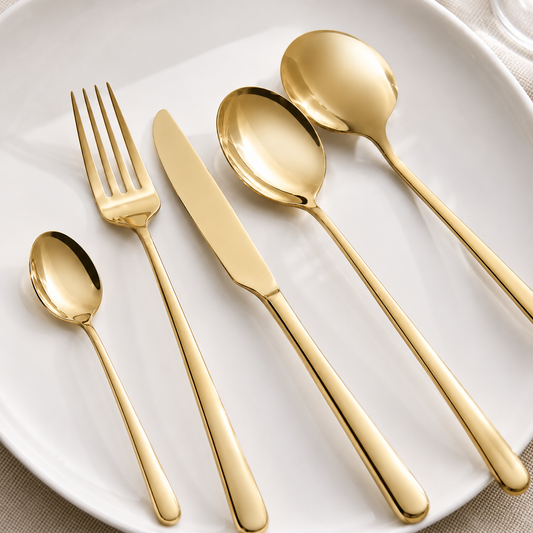 Aulica Brilliant Champagne 24-Piece Cutlery Set front view