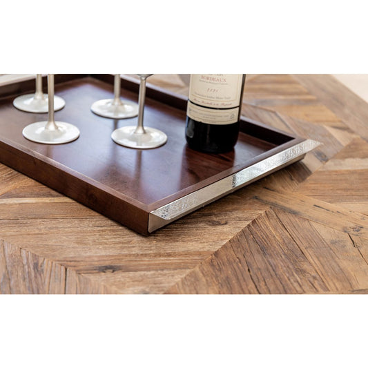Rectangular wooden tray with 44x33cm silver metal handles product view 3