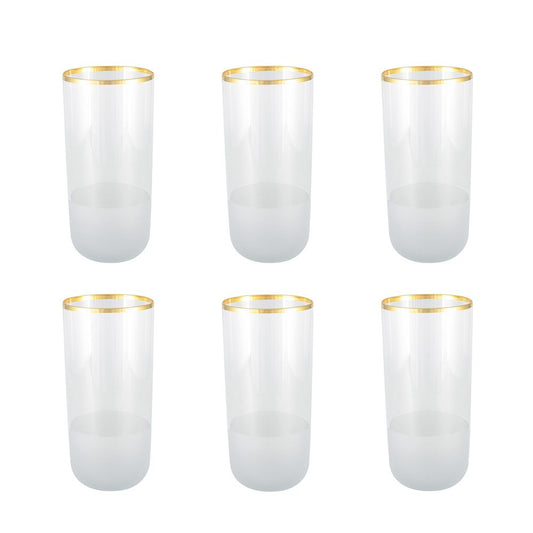 Aulica gold rim high water glasses set of 6, transparent tall glasses with gold detail