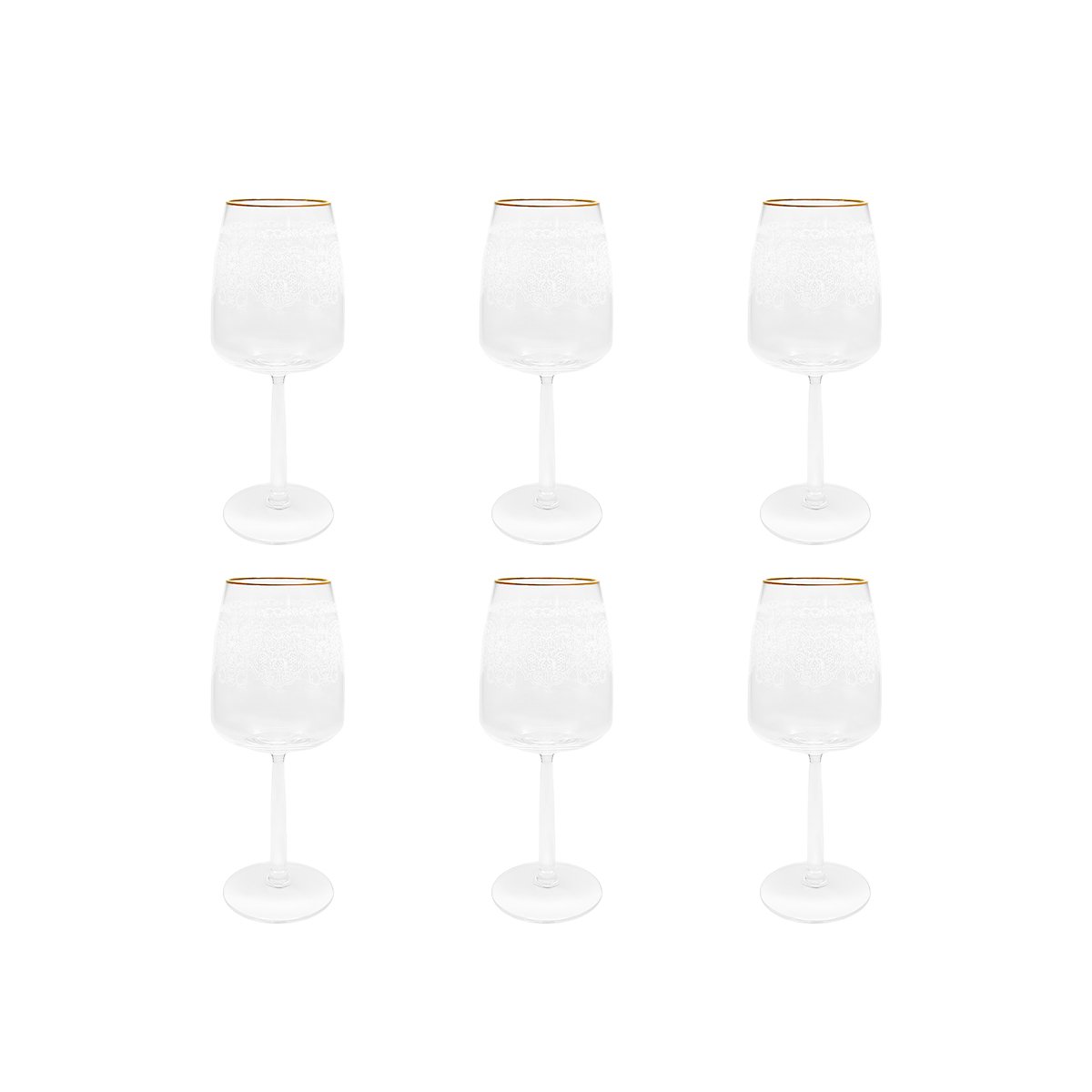 Aulica Gold-Rim Patterned Wine Glasses - Set of 6