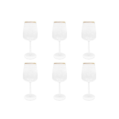 Aulica Gold-Rim Patterned Wine Glasses - Set of 6