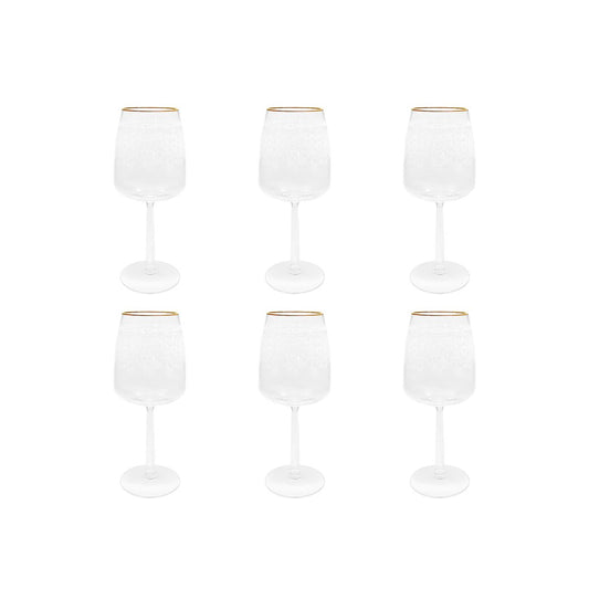Aulica Gold-Rim Patterned Wine Glasses - Set of 6