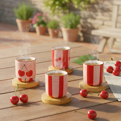 Cherry coffee cups with wooden saucers - set of 4 product view 2