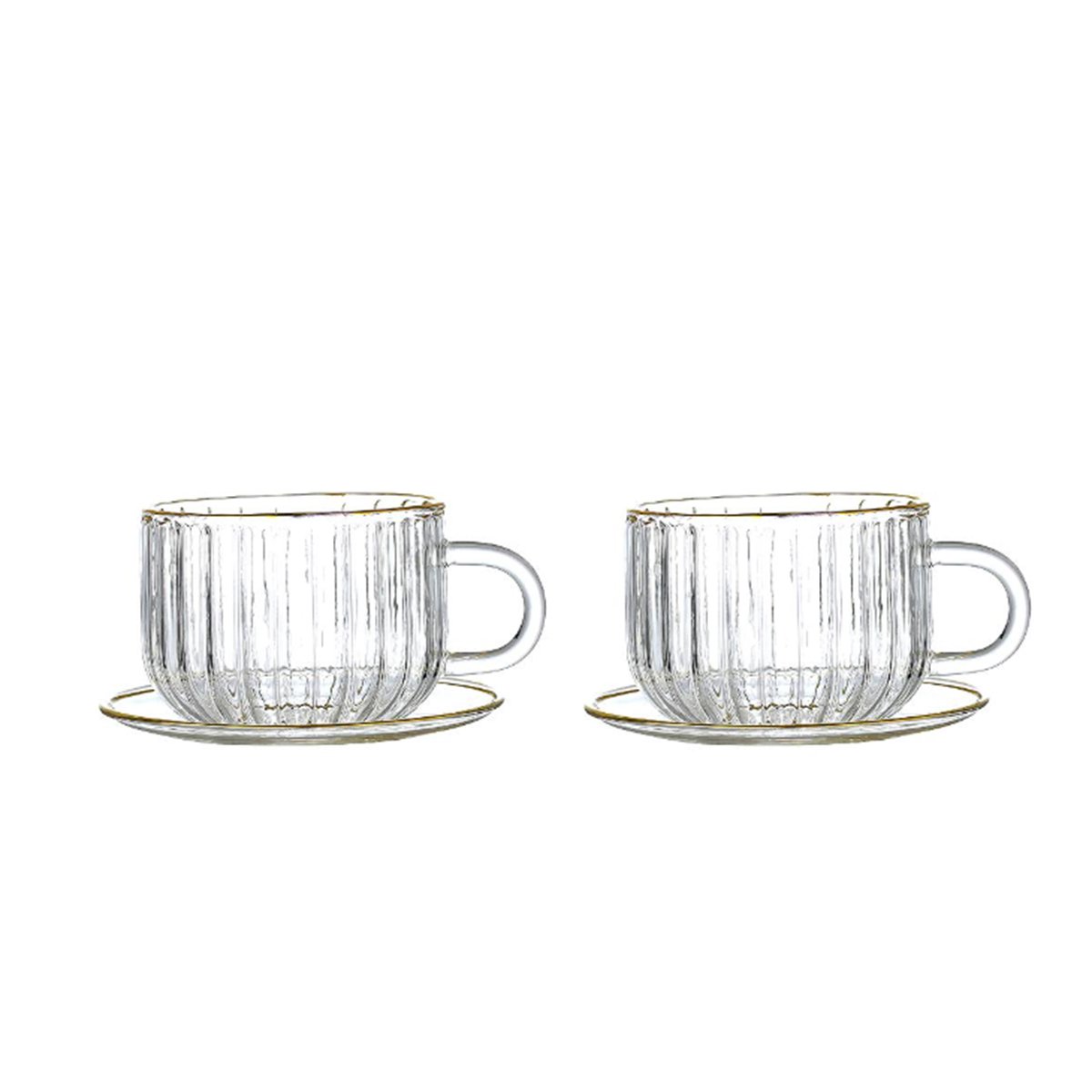 Gold rim glass cups and saucers 400ml - set of 2