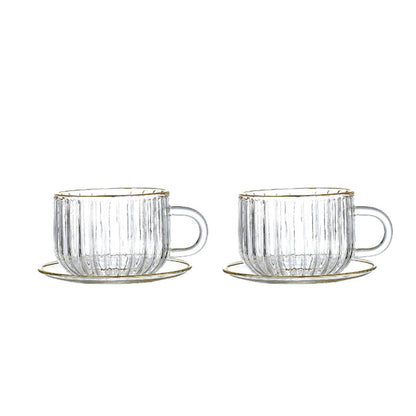Gold rim glass cups and saucers 400ml - set of 2