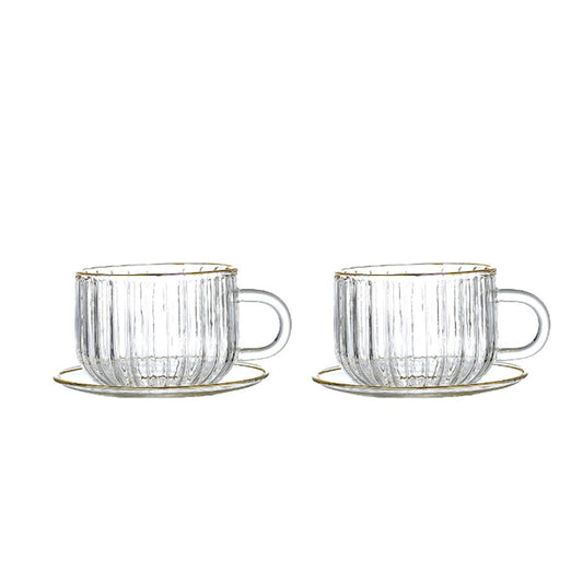 Gold rim glass cups and saucers 400ml - set of 2