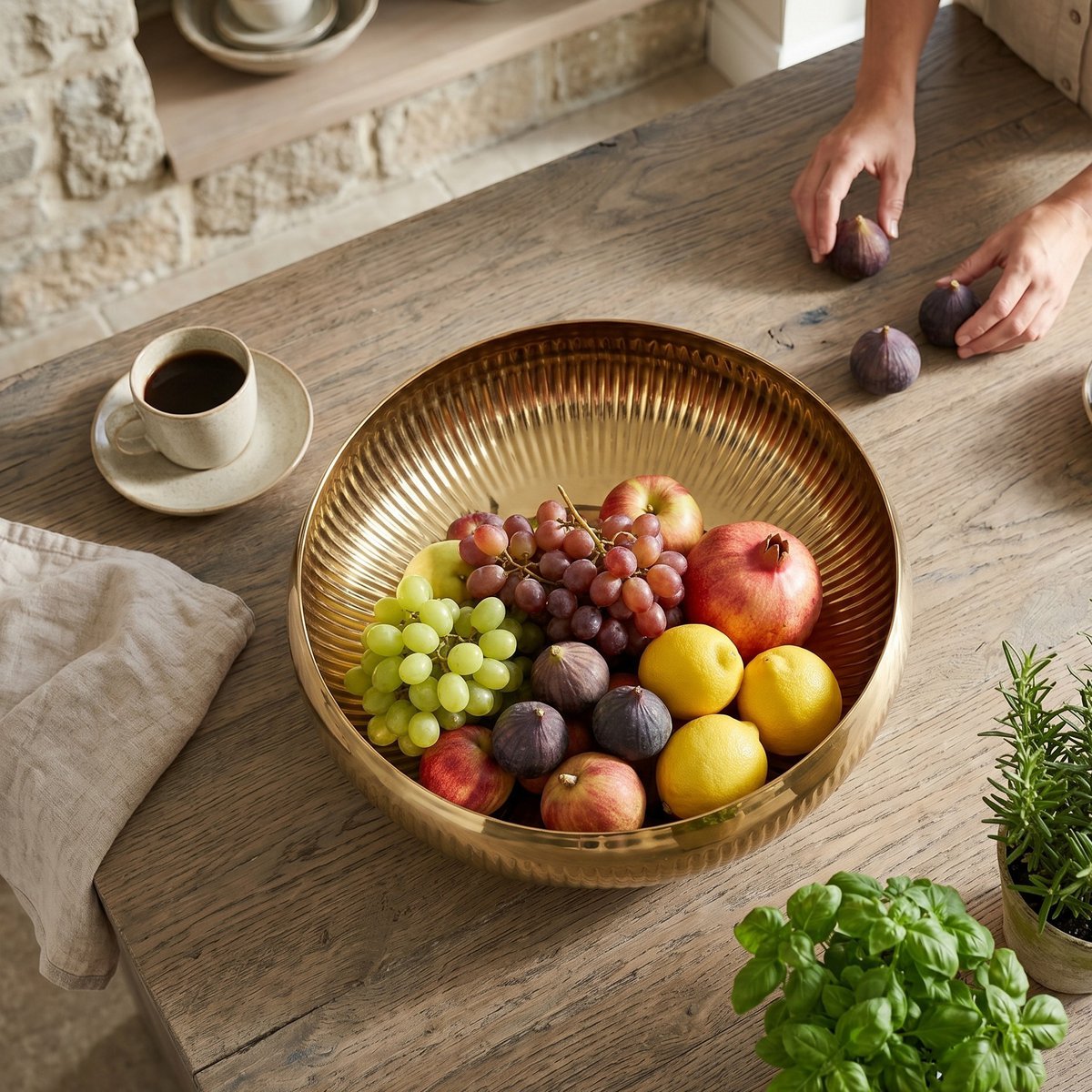 Aulica Gold Ribbed Fruit Bowl – 36 cm product view 5