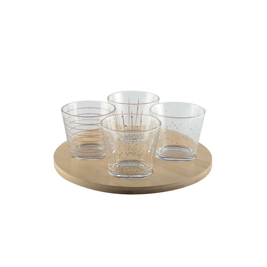 Golden cups with wooden tray - Lot of 4
