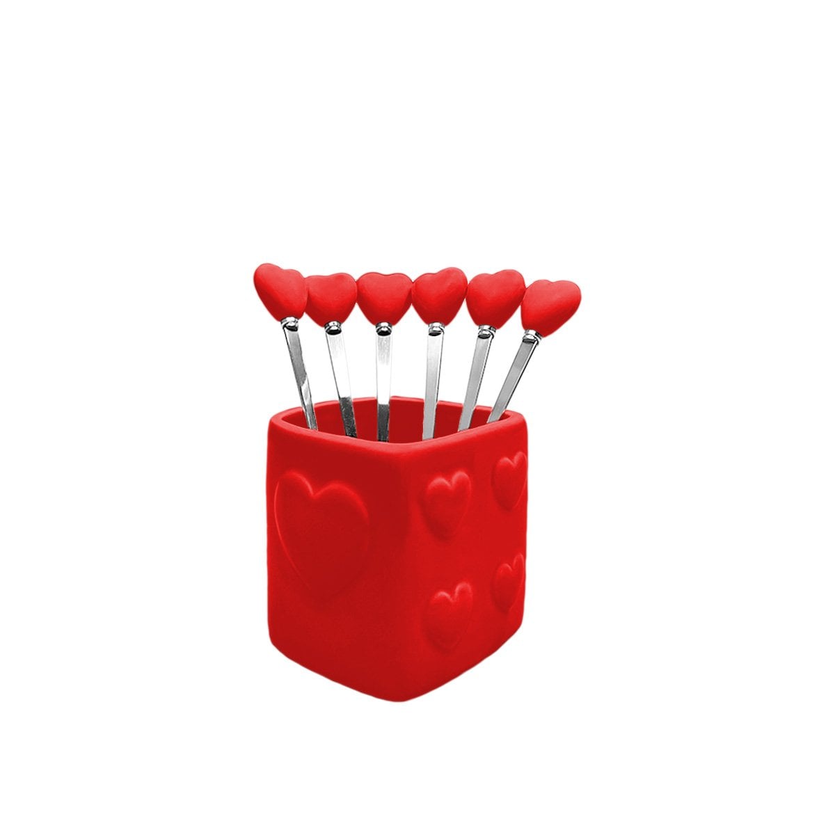 Aulica Red Heart Teaspoons with Holder, Set of 6 front view