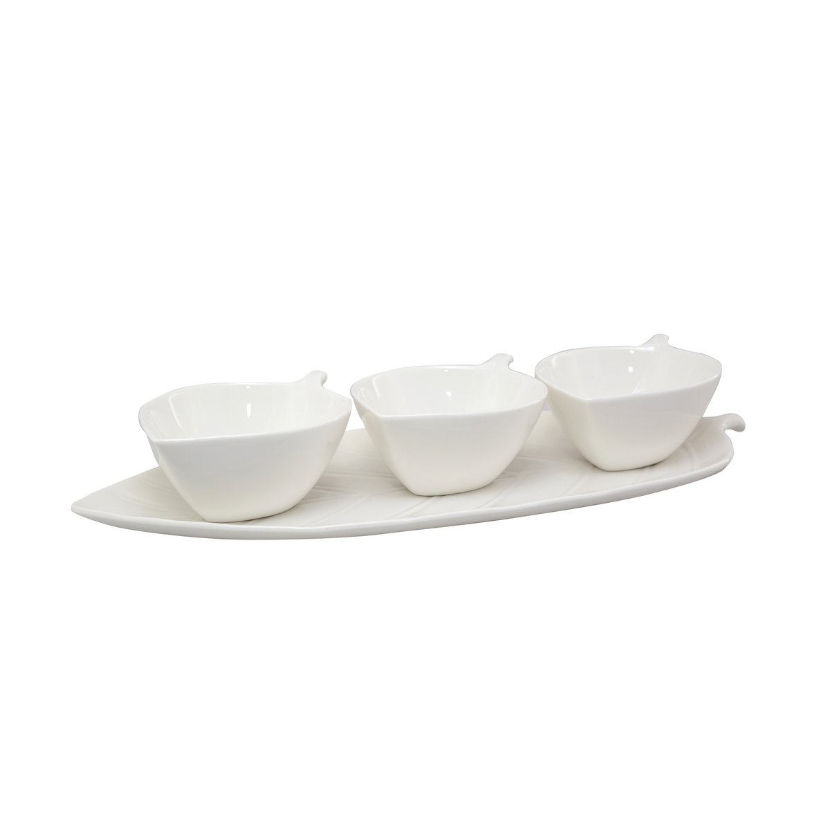 Aulica White Appetizer Bowls with Leaf Tray – Set of 3