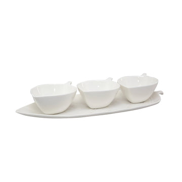 Aulica White Appetizer Bowls with Leaf Tray – Set of 3