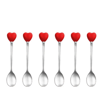 Aulica Red Heart Teaspoons with Holder, Set of 6 angled view