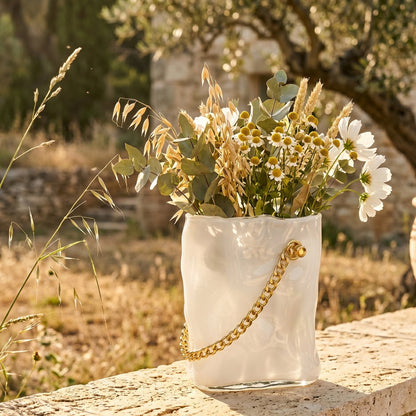 Aulica White Glass Handbag Vase with Gold Handle – 20 × 12 × 24 cm product view 5