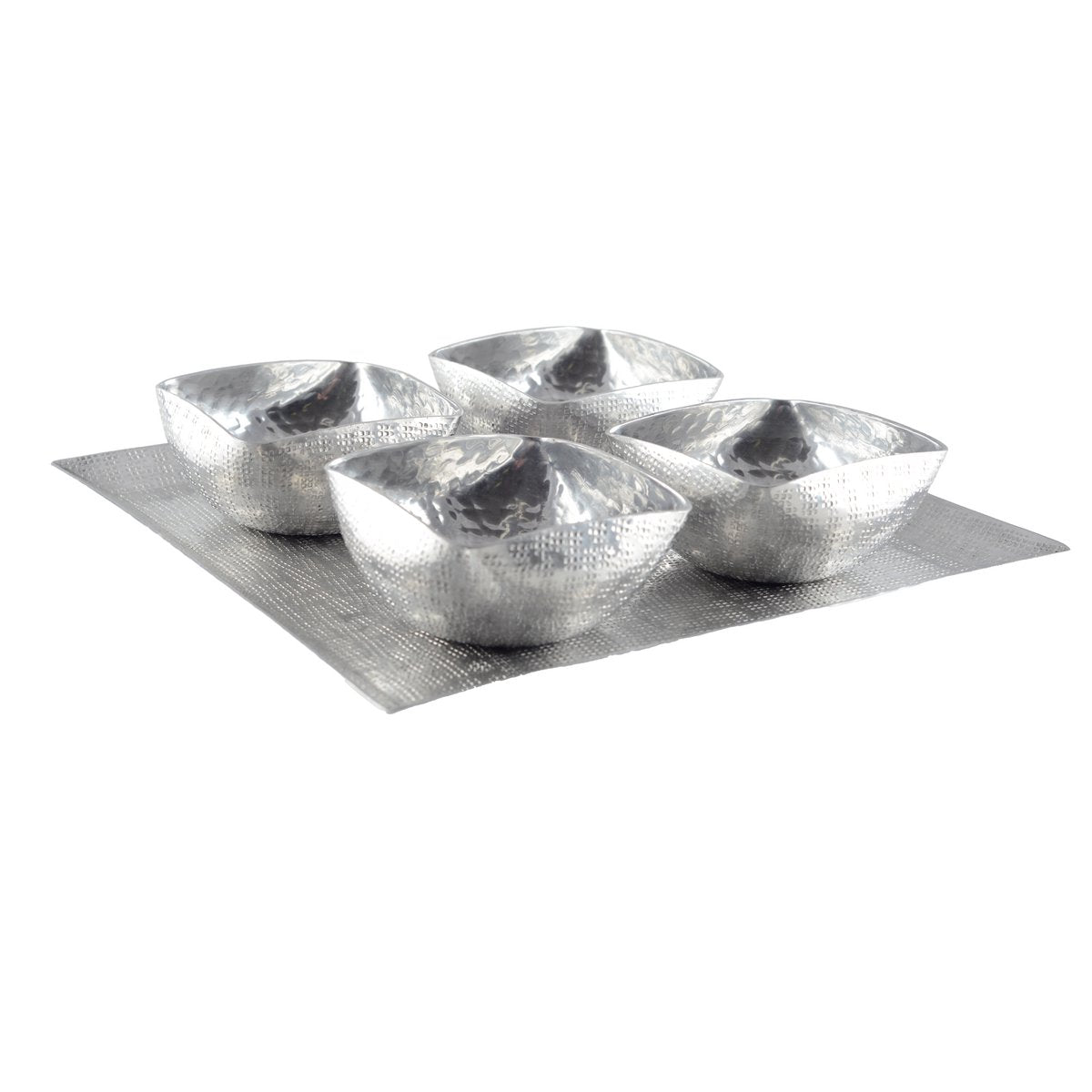 Aulica Silver Appetizer Bowls with Aluminum Tray – Set of 4