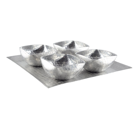 Aulica Silver Appetizer Bowls with Aluminum Tray – Set of 4