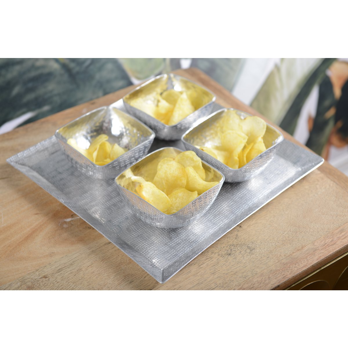 Aulica Silver Appetizer Bowls with Aluminum Tray – Set of 4 product view 3