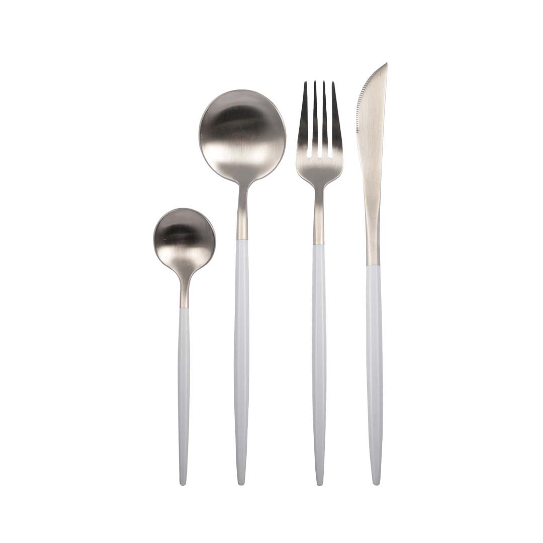 Aulica Silver & White Cutlery Set – 24 Pieces