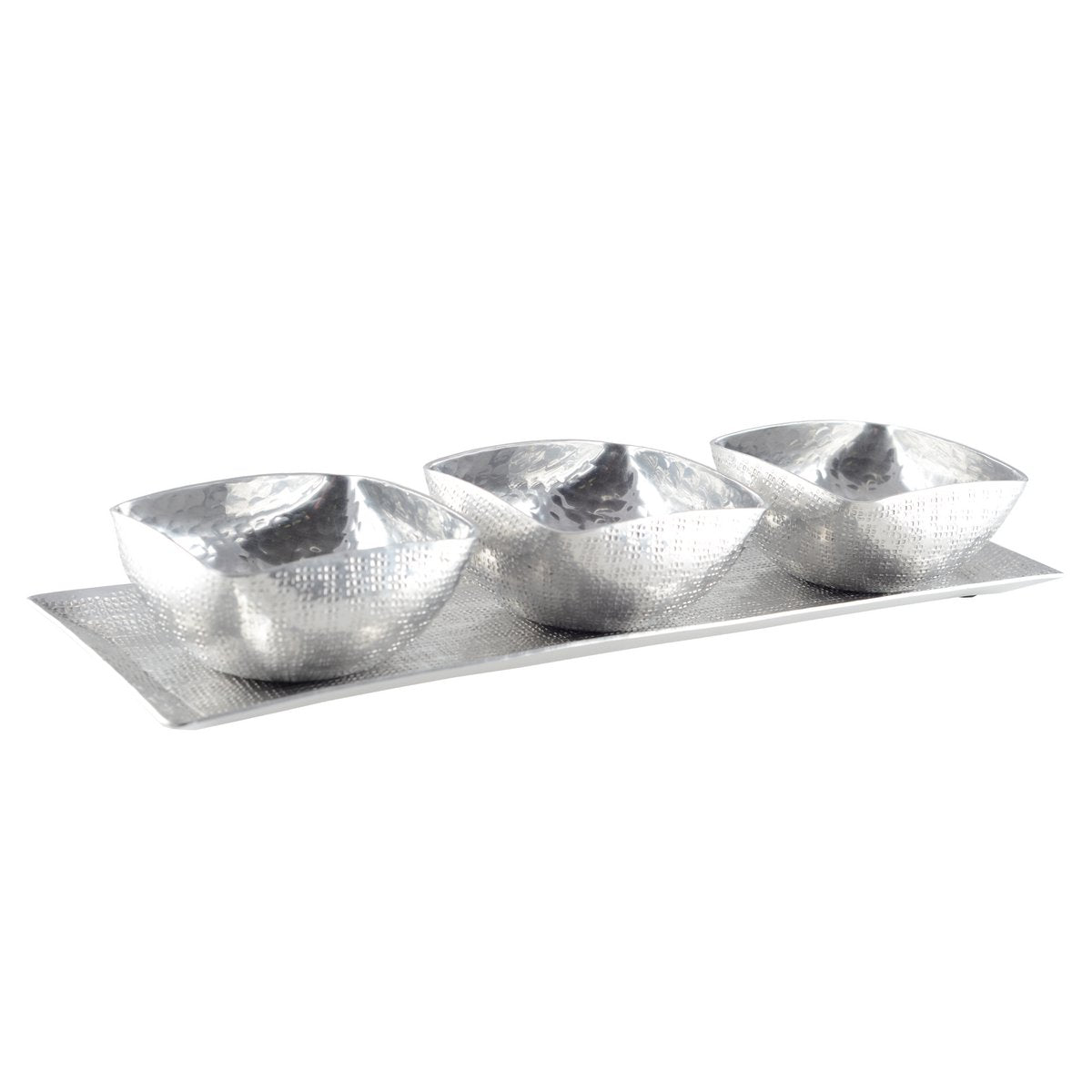 Aulica Silver Appetizer Bowls with Aluminum Tray – Set of 3