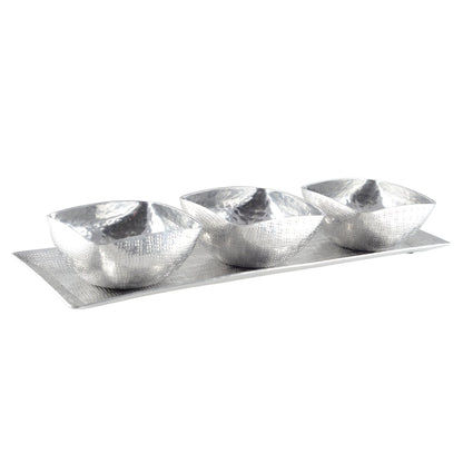 Aulica Silver Appetizer Bowls with Aluminum Tray – Set of 3