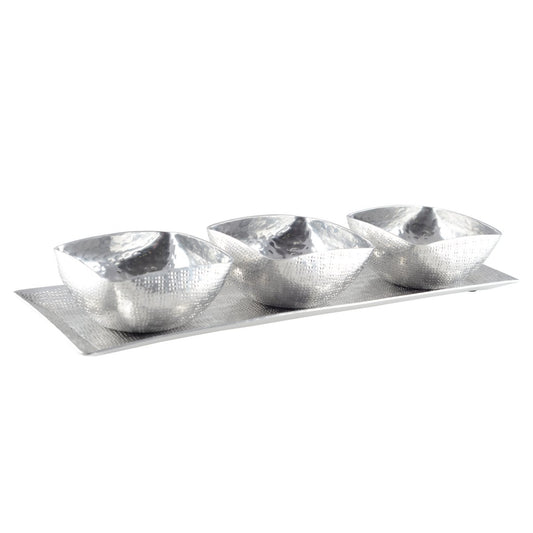 Aulica Silver Appetizer Bowls with Aluminum Tray – Set of 3