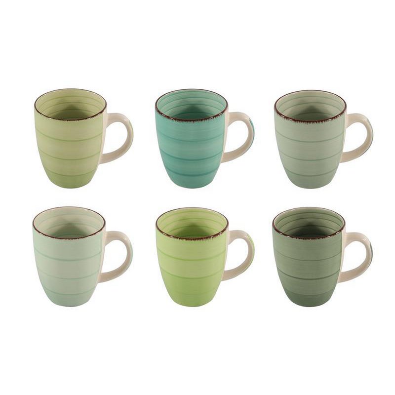 Green Ceramic Coffee Mug Set of 6 – 340 ml front view