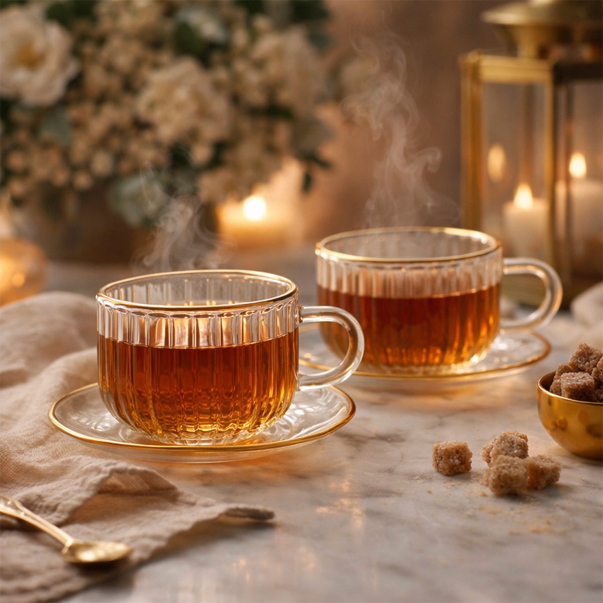 Gold rim glass cups and saucers 400ml - set of 2 product view 2