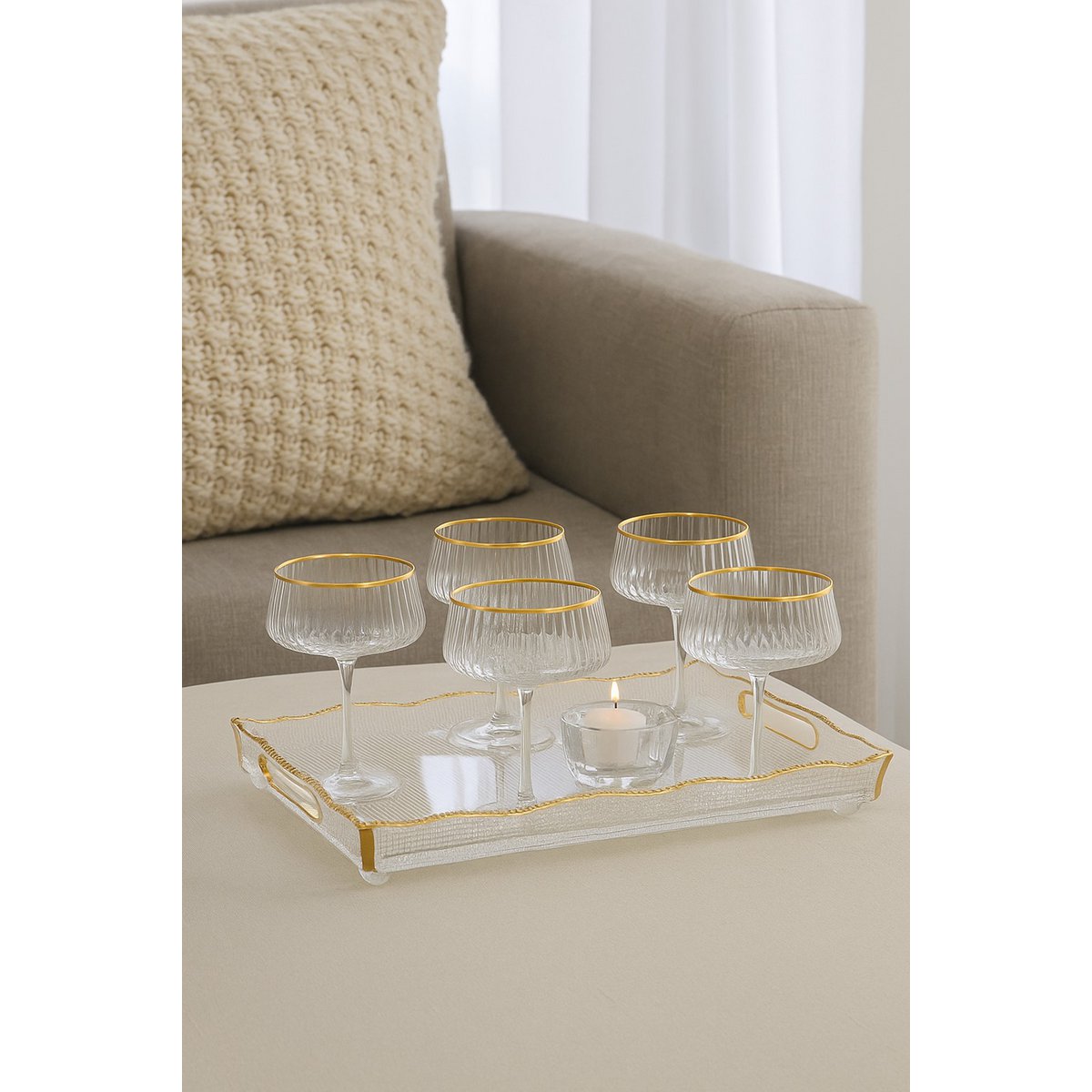 Aulica Gold-Rim Rectangular Glass Serving Tray – 38 × 17.5 × 9.5 cm product view 4