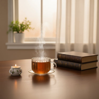 Gold rim glass cups and saucers 400ml - set of 2 product view 3