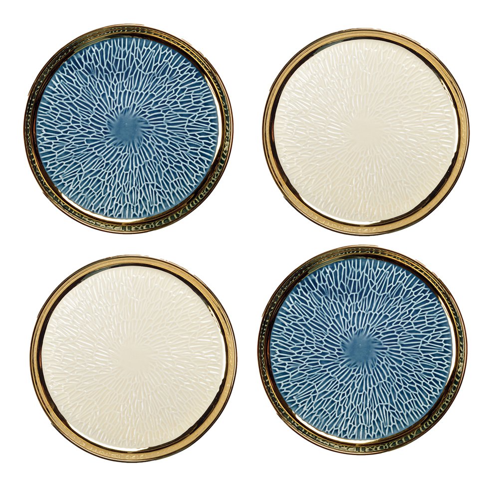 Aulica Blue & Cream Gold-Rim Dessert Plates – Set of 4