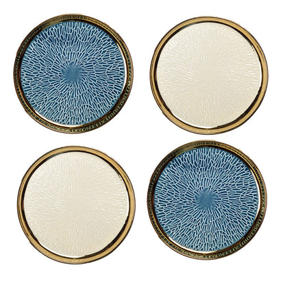 Aulica Blue & Cream Gold-Rim Dessert Plates – Set of 4