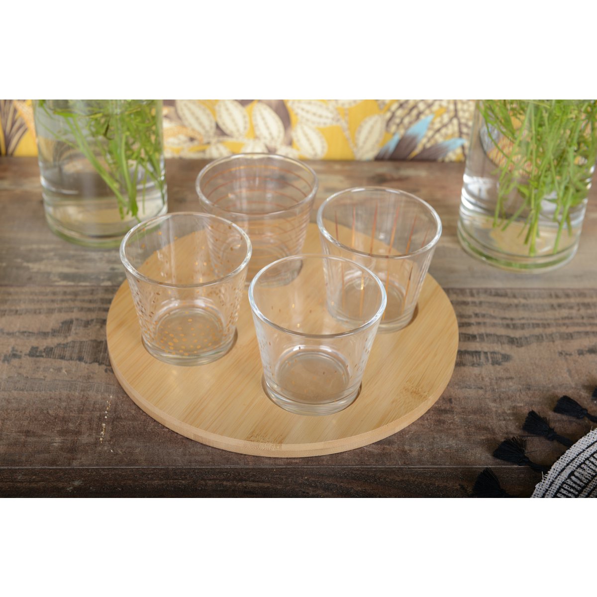 Golden cups with wooden tray - Lot of 4 product view 2