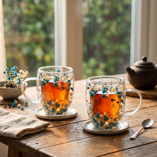 Double -wall tea cups blue and white flowers 350ml -lot of 2 product view 2