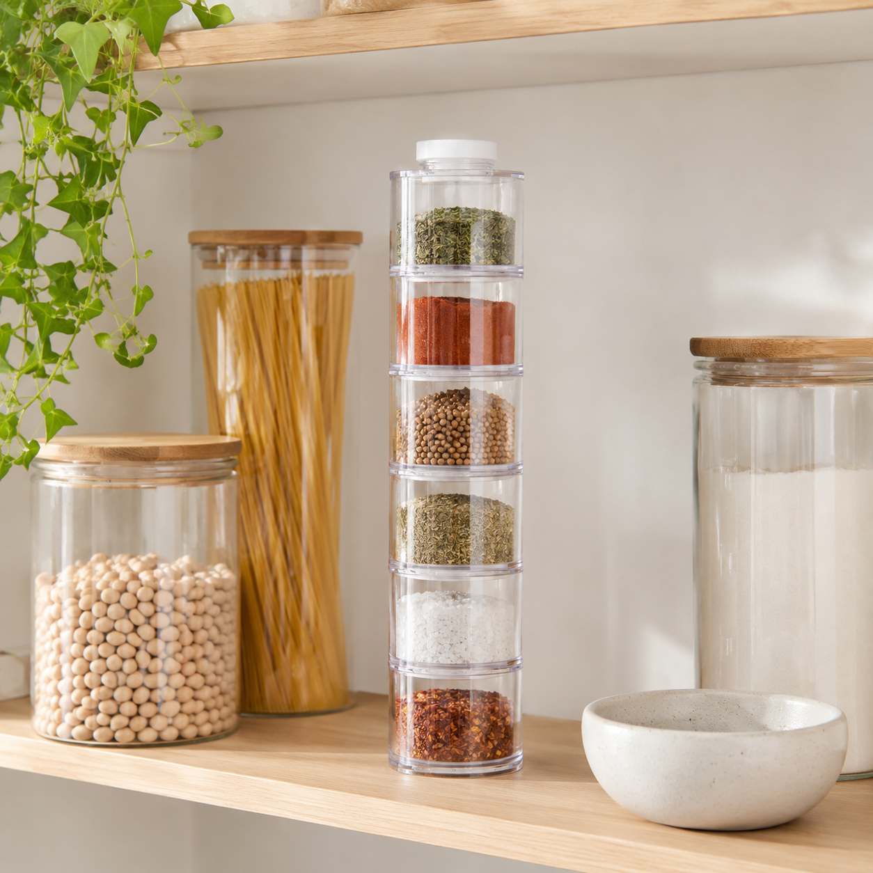 Aulica 6-Pot Transparent Spice Tower angled view