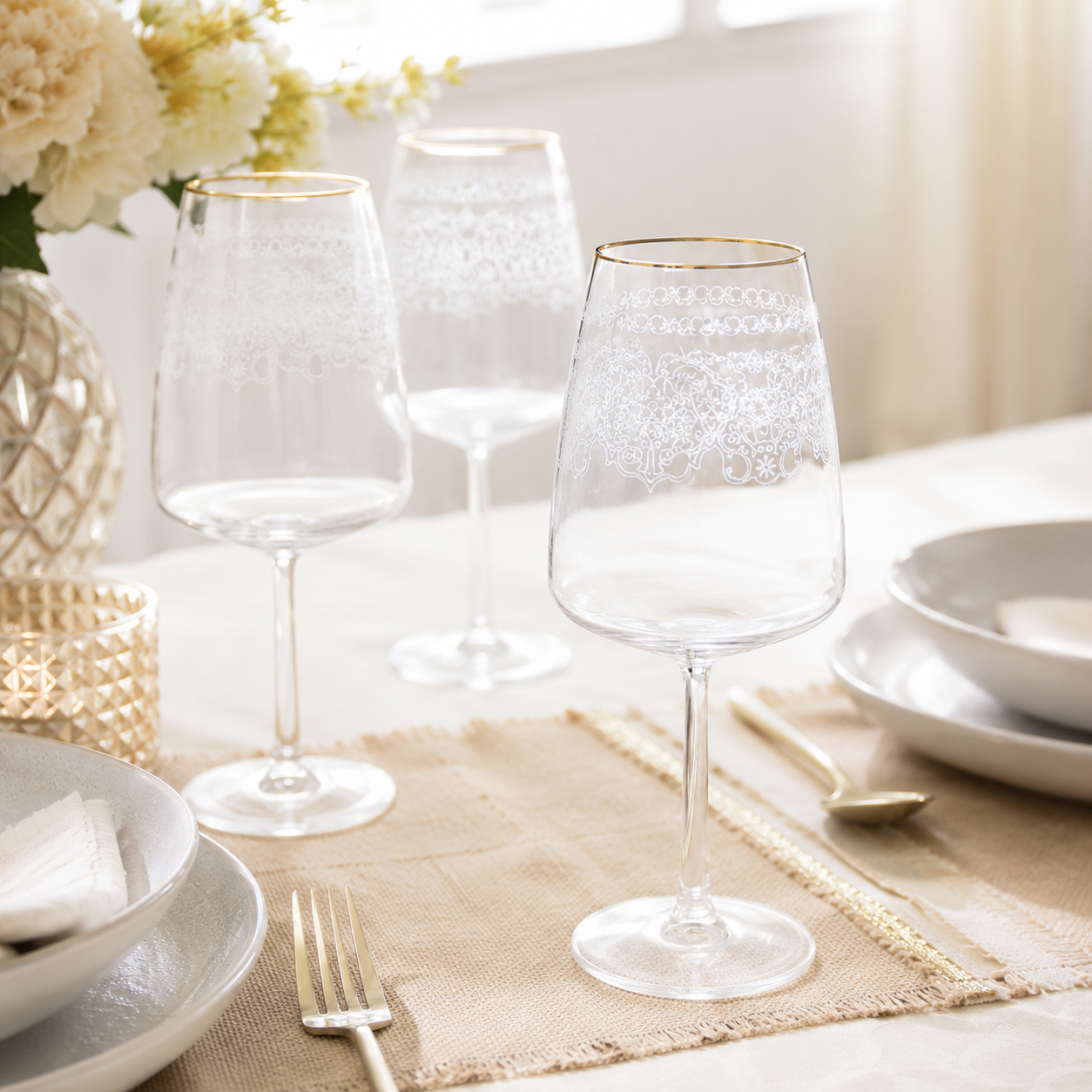 Aulica Gold-Rim Patterned Wine Glasses - Set of 6 - product image 3