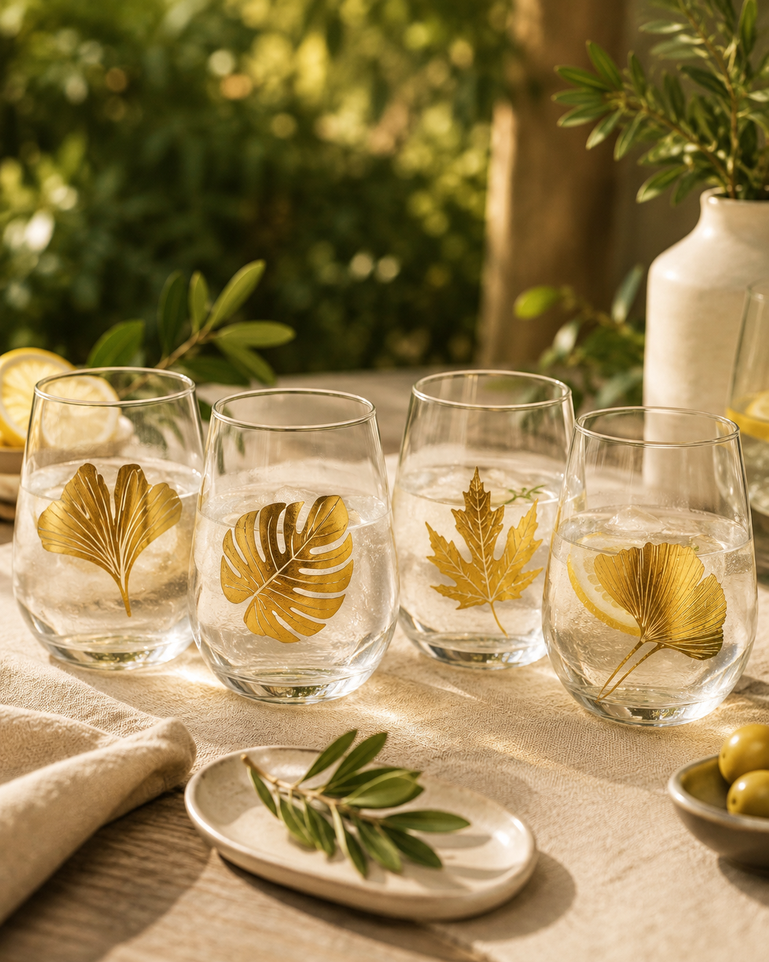 Aulica Gold Leaf Water Glasses Set of 4 front view