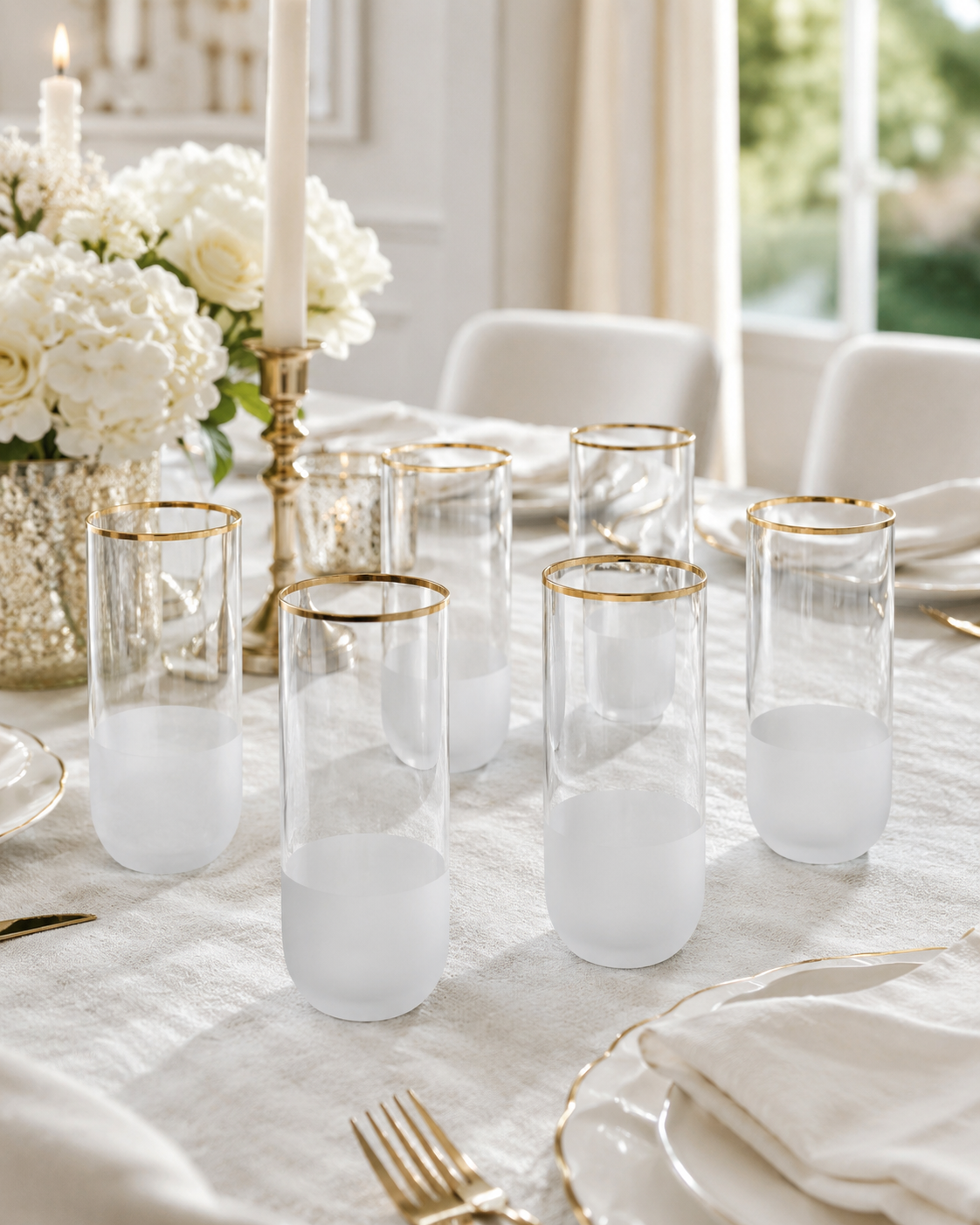 Aulica Gold Rim High Water Glasses Set of 6 angled view