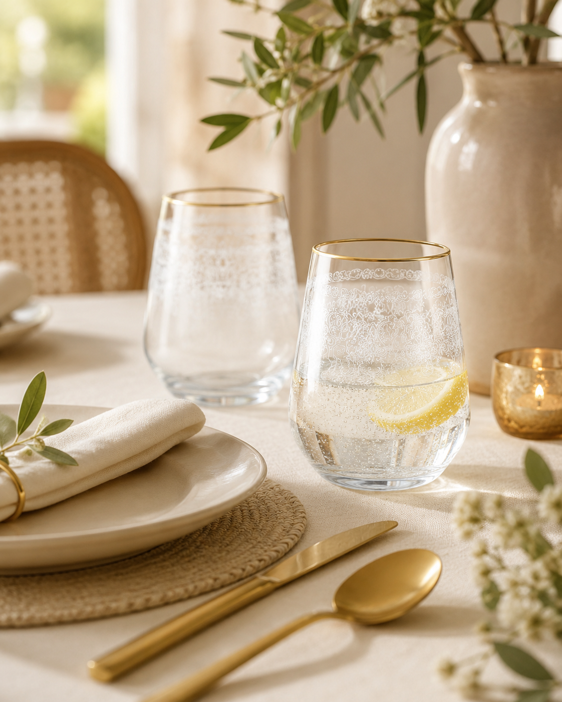 Aulica Gold Rim Water Glasses Set of 6 close-up view