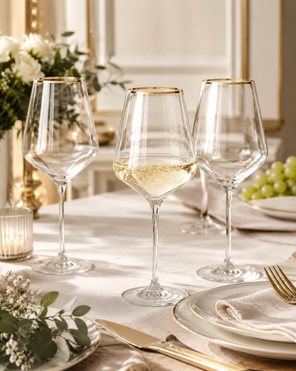 Aulica Gold Rim Wine Glasses Set of 6 angled view