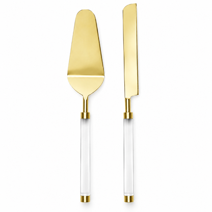 Aulica gold-tone cake server and knife set with transparent handles