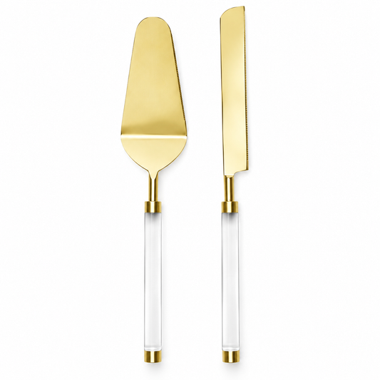 Aulica gold-tone cake server and knife set with transparent handles