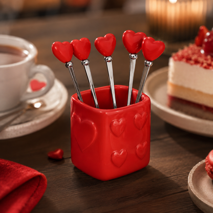 Aulica Red Heart Teaspoons with Holder, Set of 6 detail view