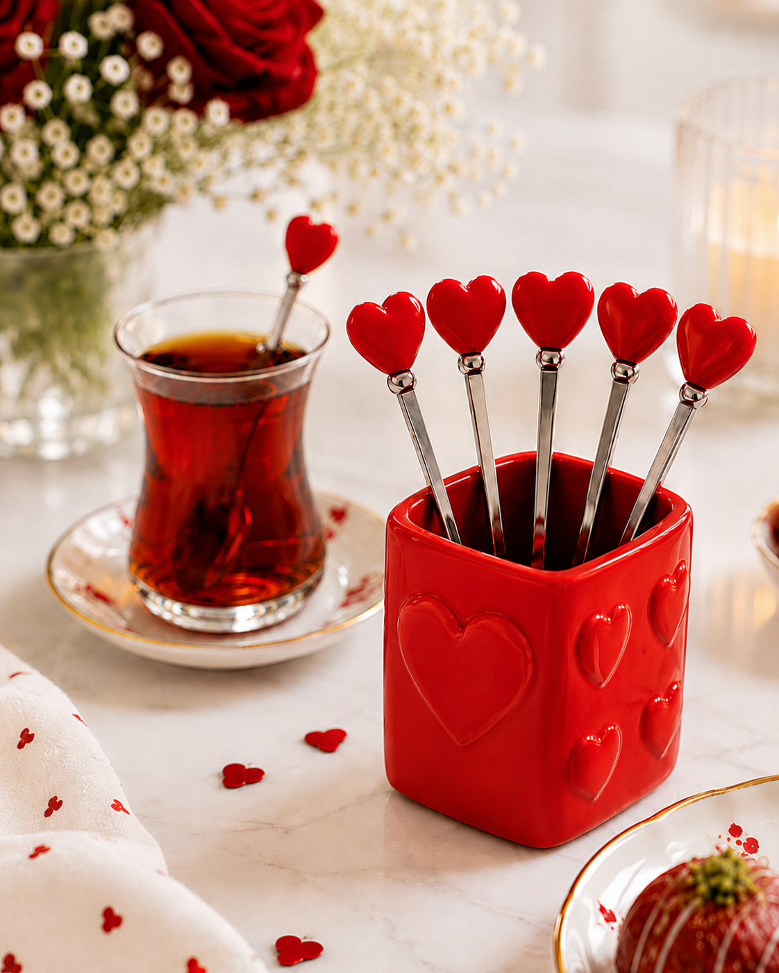 Aulica Red Heart Teaspoons with Holder, Set of 6 product image