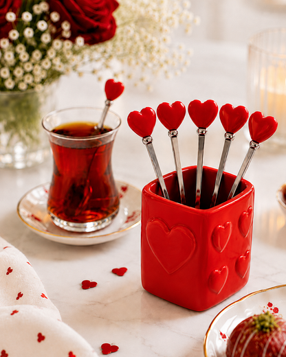 Aulica Red Heart Teaspoons with Holder, Set of 6 product image