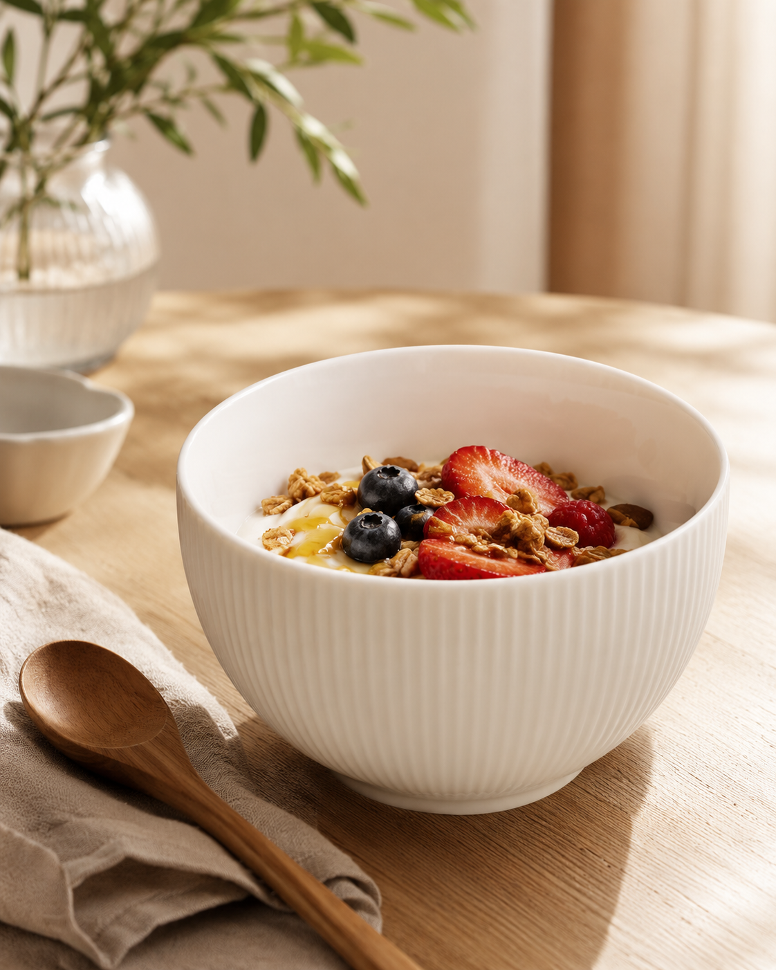 White Ribbed Porcelain Bowl Set of 6 – 14 cm front view