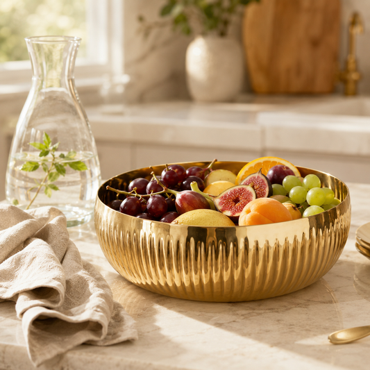 Aulica Gold Ribbed Fruit Bowl – 24 cm product view 2