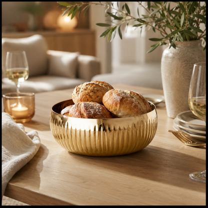 Aulica Gold Ribbed Fruit Bowl – 24 cm product view 6