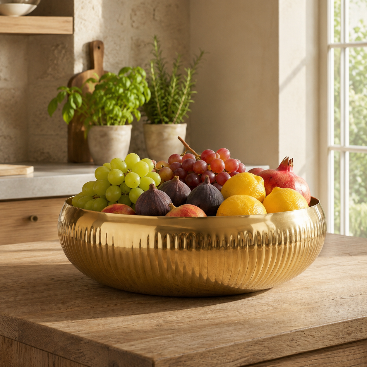 Aulica Gold Ribbed Fruit Bowl – 36 cm product view 2