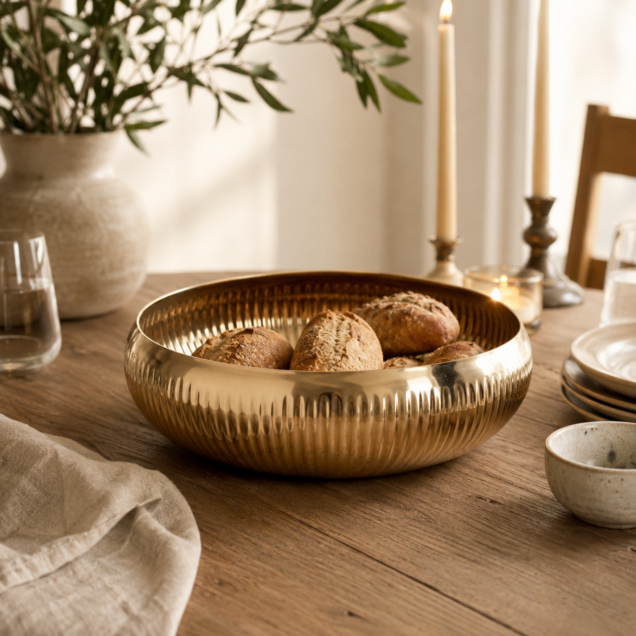 Aulica Gold Ribbed Fruit Bowl – 36 cm product view 3